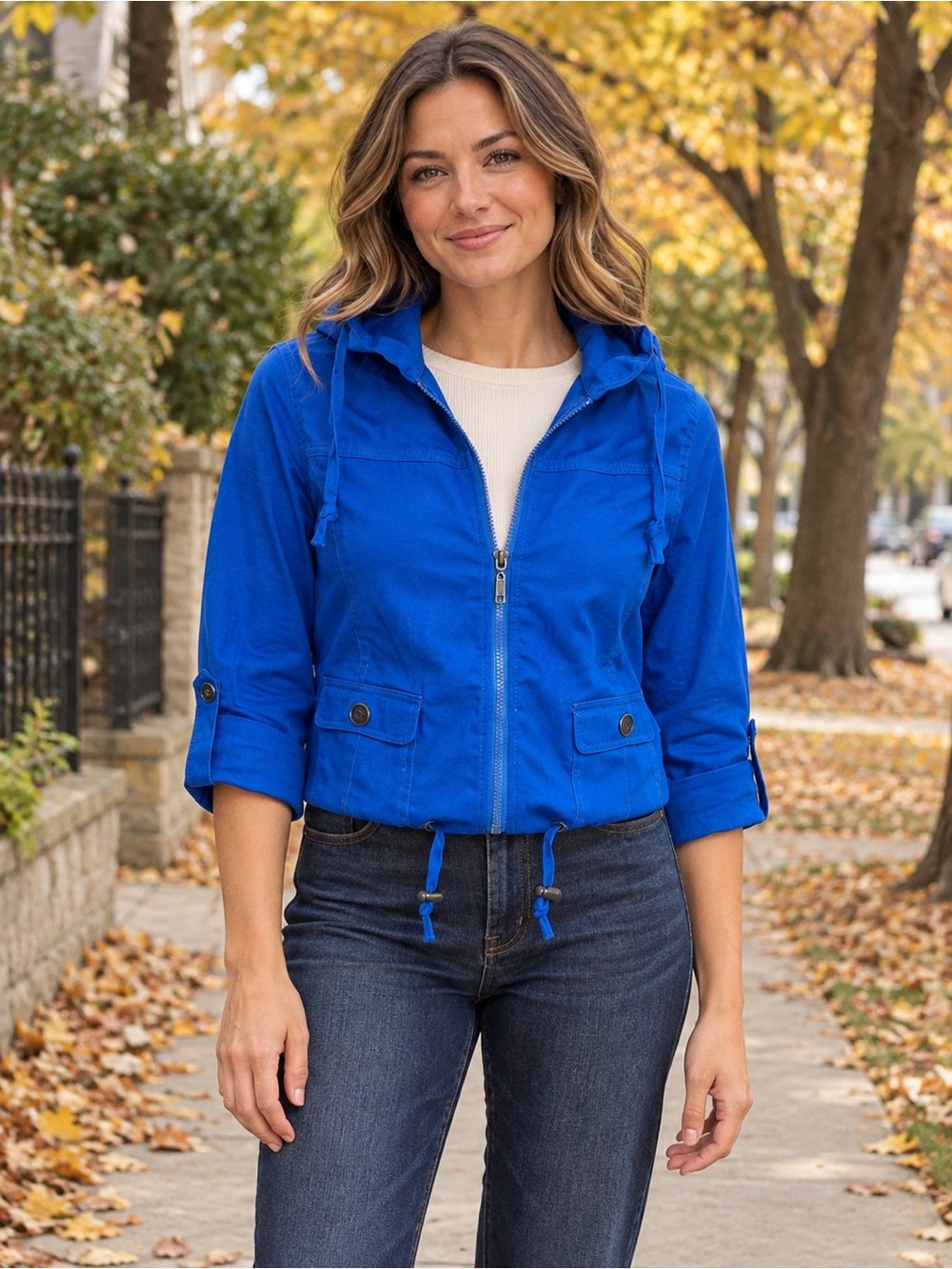 Maurices Cobalt Blue Cropped Hooded Utility Jacket M NWT